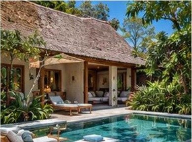 Batu Cermin Garden House - kolam utama & tampak luar